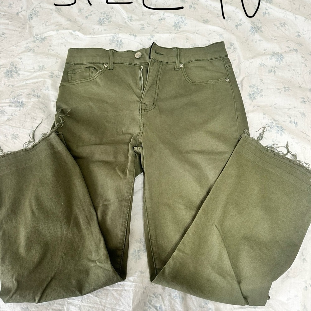 Olive Green Distressed Jeans